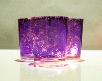 Set of 12 MERCURY GLASS Purple Speckled Glass Candle Holders Votive Holder Led Candleholder Tea Light Wedding 2.5 Winter Christmas