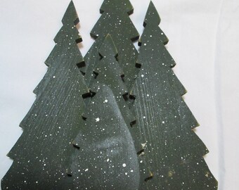 Small wooden Christmas trees, 9" x 6.5", rustic, a group of four- connected