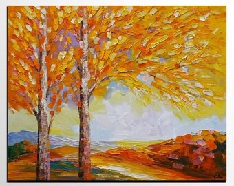 Living Room Canvas Art, Large Oil Painting, Oil Painting Abstract, Autumn Tree Landscape Painting, Abstract Art, Canvas Wall Art, Modern Art