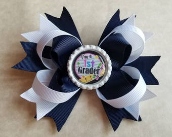 I'm a 1st Grader bow. Back to school navy blue & white bow.