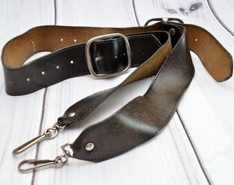 Vintage Brown Leather Camera Strap Belt Buckle Design
