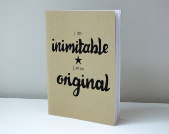 Brown Hamilton Inspired Sketchbook with Hand-Drawn Design - "I Am Inimitable, I Am An Original"