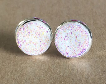 White Druzy Earrings, White Faux Druzy Stud Earrings, Druzy Earrings