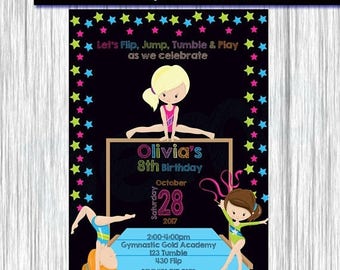 50% Off Gymnastic Invitation Girl, Gymnastic Invitation, Birthday Invitation Girl, Gymnastic Invite, Gymnastic Party, chalkboard, Gymnastic