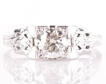 Vintage 1900's Platinum Old Euro Cut Diamond Solitaire Engagement Ring .78ct