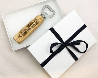 Personalised Wooden Bottle Opener Best Man Gift Boxed Wedding Present Stag Do - Groom Bride Thanks