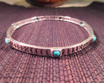 Tribal Sterling Silver Turquoise Bangle Bracelet