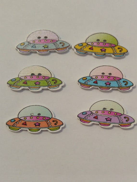 6 Colored Space Ship Buttons SB-00360