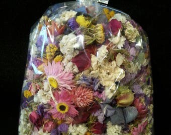 7 cups of dried flowers,dried flower confetti,wedding table decor,wedding petal toss, pink,purple,yellow,white,blue. Jewelry crafting supply