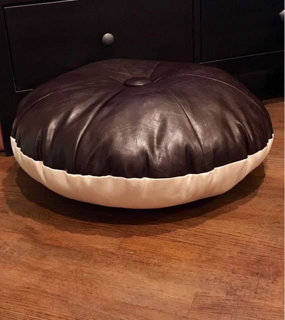 Leather Faux/ Ivory pouf Floor pillow Ottoman Floor cushion