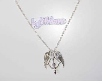 Daryl Dixon (The Walking Dead) Themed silver necklace. Crossbow / Angel wings