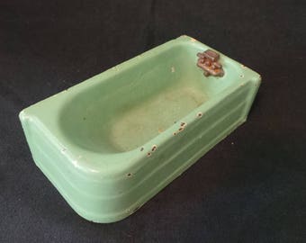 Vintage Signed Arcade Dollhouse Miniature Mint Green Heavy Cast Iron Metal Bathtub
