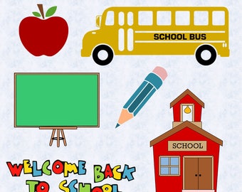 School SVG, school DXF, Clipart, Vector, School bus svg, chalkboard svg, pen svg, apple svg, education svg, back to school cut file