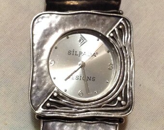 Vintage 925 Silpada T1732 Square Panel Hammered WORKING 7.5" Ladies Women's Watch, Retired Silpada Sterling Japan Movt Wrist Watch 4871