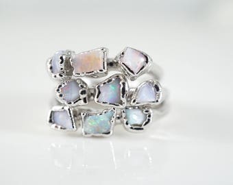 Raw Opal Ring • Opal Ring • Stacking Ring • Trinity Birthstone Ring • October Birthstone • Triple Stone Ring