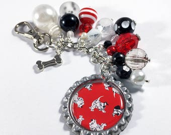 101 Dalmatians Purse Charm Keychain / Disney Dalmatian Dog Harveys Seatbelt Bag Print / Dog Bone Bottlecap Pendant Jewelry / Planner Gift