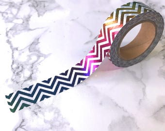 Rainbow Foil Chevron Washi Tape // Decorative Paper Masking Drafter Planner Scrapbooking Tape