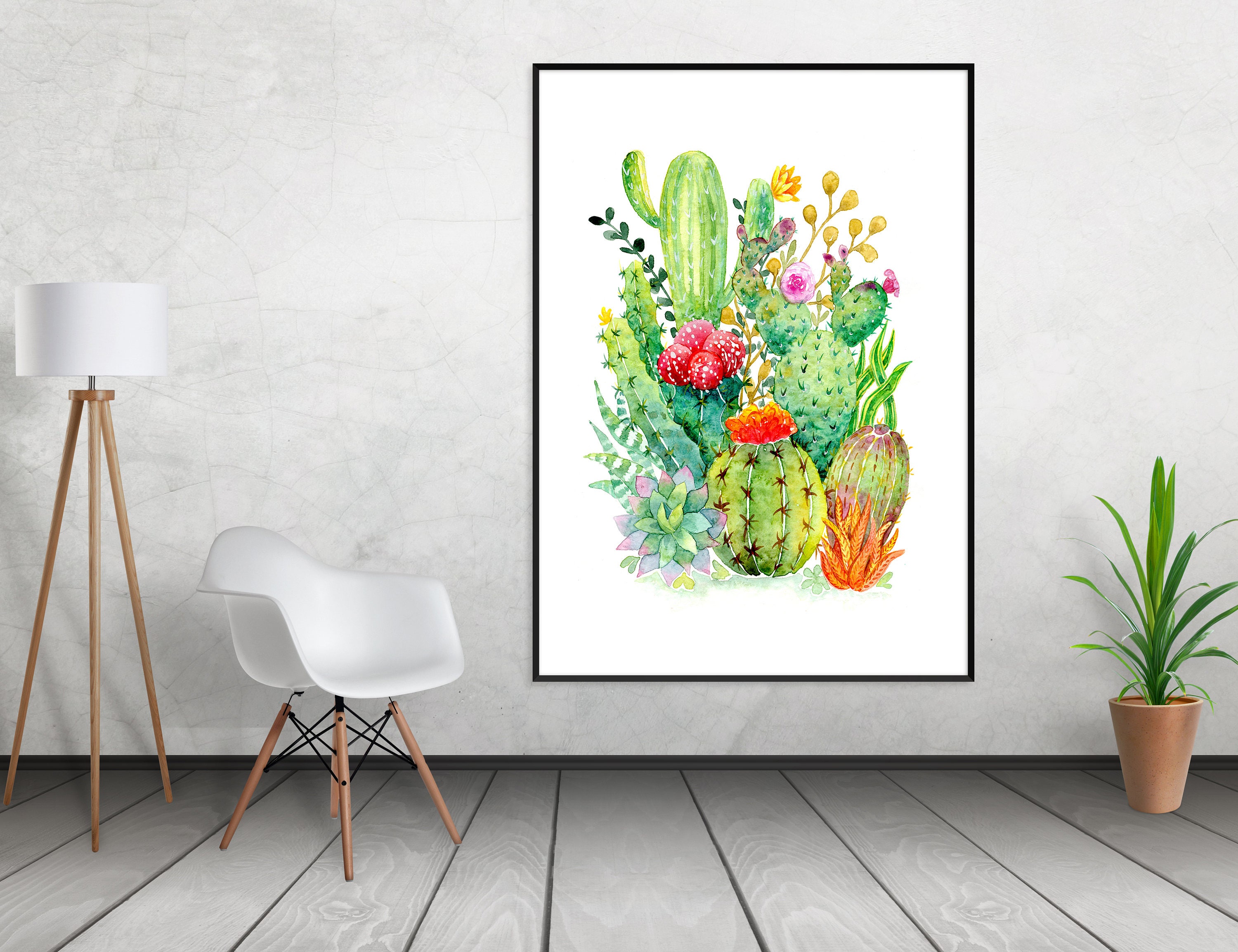 Cactus Art Print succulents cacti boho wall art original