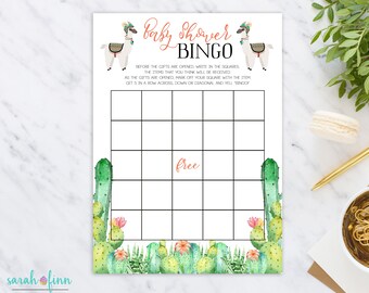 Llama Baby Shower Bingo Game, Cactus Baby Shower Game, Printable, Boy Baby Shower, Instant Download, Fiesta Baby Shower, Alpaca, llama