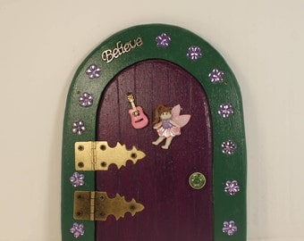 Fairy Door, Green and Violet with Guitar and Fairy