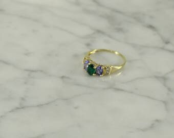 10K Gold / Emerald / Iolite / Diamond Ring (size 6)