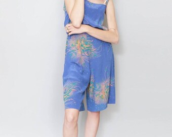Vintage 1970's Delicate Silk Folk Print Playsuit