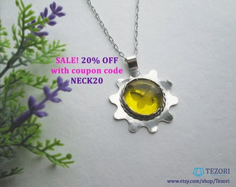 yellow pendant necklace glass pendant butterfly