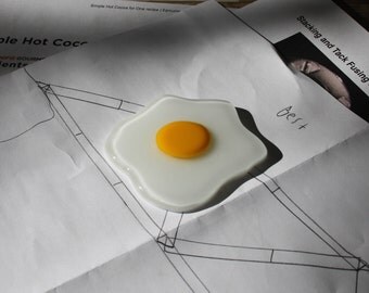 Fused Glass Fried Egg Paperweight