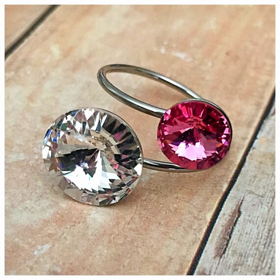 Swarovski Crystal Ring Pink Ring Adjustable Ring Rose Ring