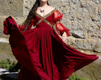 Fantasy Dress, Cosplay Dress, Fairy Dress, Renaissance Dress, Renaissance Costume, Medieval Dress, Fairy Wedding Dress, Long Red Dress