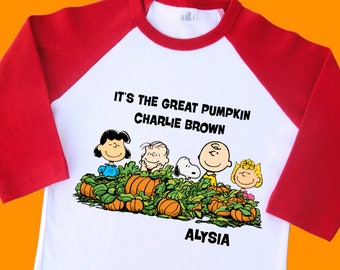 It's The Great Pumpkin Charlie Brown Raglan Shirt. Personalized Halloween Shirt with Name. Thanksgiving Shirt. Peanuts Gang Shirt. (35171)