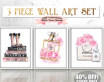 Watercolor Chanel Peony Print, Chanel Art Set, Fashion Wall Art, Fashion Art Set, Chanel Peony Art, Chanel Peonies,Fashion Books,Chanel Bag
