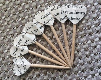 Shakespeare Love Sonnet Valentines Mini Heart Cupcake Toppers