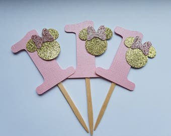 Pink and Gold Minnie Mouse Cupcake Toppers