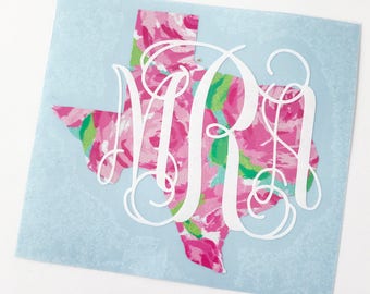 Lilly Pulitzer Monogram Decal, Lilly Decal, State Decal, Texas Decal, Laptop, Yeti, Car Decal, Macbook Decal, Tumbler Decal, Vinyl Decal