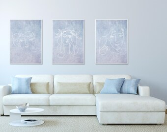 Picasso Print Set Of 3 Wall Art Blue And White Art Prints Picasso Print Blue And White Print Minimalist Modern Art Print Modern Art Set
