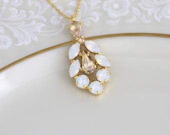 Bridal necklace, Bridesmaid necklace, Bridal jewelry, Swarovski crystal necklace, Gold necklace, Champagne necklace, Pendant necklace