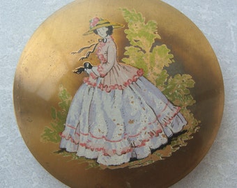 Crinoline Lady Stratton Compact , Gold Tone Stratton Powder Compact
