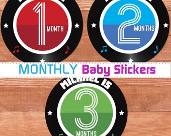 Baby Month Stickers, Personalized New Baby Gift, Rock and Roll Baby Gift, Custom Monthly Baby Stickers, Month Sticker Photo Props