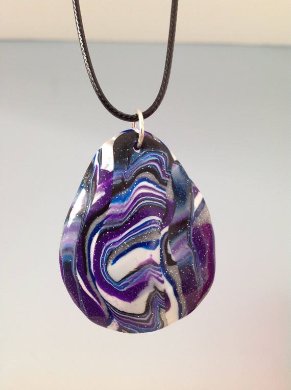 Polymer clay glitter purple pendant