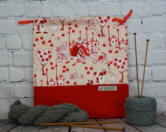 Alice in Wonderland/ Queen of Hearts bag, Knitting Project Bag, Crochet Project Bag, Yarn Bag, Project Bag, Sock knitting bag