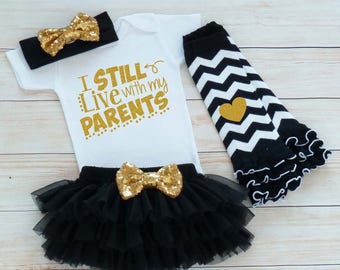 Baby Girl Outfit, Cute Baby Girl Shirt, I Live With My Parents Girl Outfit, Baby Coming Home Shirt, Baby Shower Gift, Infant Girl Outfit