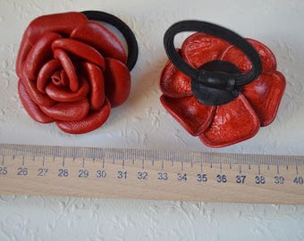 bridal hair flower Hair Accessories leather flower mother gift Woman gift red rose ponytail flower handmade leather jewelry Red flower gift