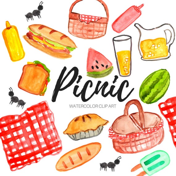 Watercolor clip art picnic clip art outdoor clip art food