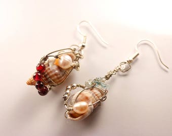 Orecchino Multindosso Conchiglia Con Perla E Perline Turchesi