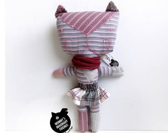 Cute Kitten, Gray and Purple, Kitten in skirt, OOAK Cuddly Toy, Handmade Unique Toy, Soft Toy, Ready to Ship, For Cat Lovers