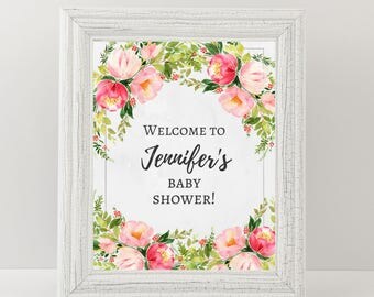 Baby shower sign, Girl Baby shower sign, Floral baby shower sign, Personalized baby shower sign, Package of 6 Printable signs.