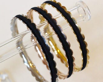 FREE SHIPPING Hair Tie Bracelet Scalloped Stainless Steel Bangle Bracelet in Silver, Gold, and Rose Gold, Hair band holder, Bridesmaid Gift