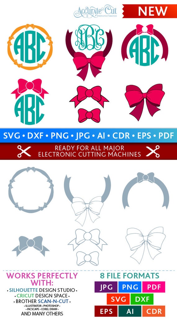 Bow Svg Bow Monogram Frames Svg Bow Frames Svg Bows Svg Cut