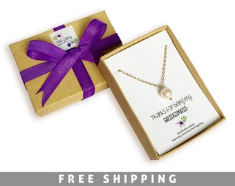 Bridesmaids Jewelry - Single Pearl Necklace - Pendant Necklace - Bridesmaid Gift - White Freshwater Pearl Real - 14k Gold Filled
